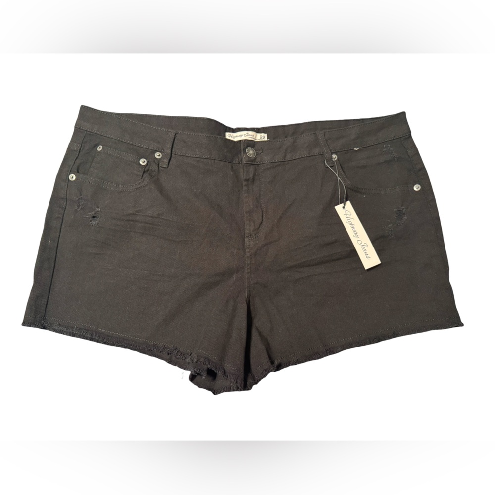 New Highway Jeans Black Distressed Stretch Denim Shorts